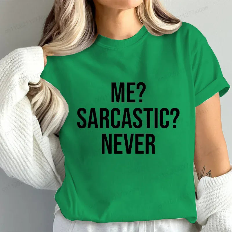 Me Sarcastic Never Funny Women's T-Shirt Humor Tee Gift for Teen Girls | Wahooly "Me? Sarcastic? Never." Funny T-Shirt for Women – Sarcasm Humor Tee, Great Gift for Teen Girls