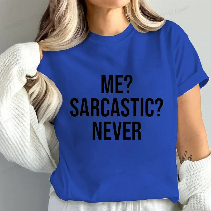 Me Sarcastic Never Funny Women's T-Shirt Humor Tee Gift for Teen Girls | Wahooly "Me? Sarcastic? Never." Funny T-Shirt for Women – Sarcasm Humor Tee, Great Gift for Teen Girls