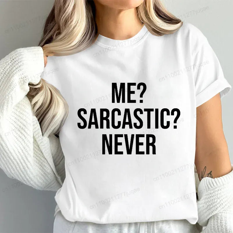 Me Sarcastic Never Funny Women's T-Shirt Humor Tee Gift for Teen Girls | Wahooly "Me? Sarcastic? Never." Funny T-Shirt for Women – Sarcasm Humor Tee, Great Gift for Teen Girls
