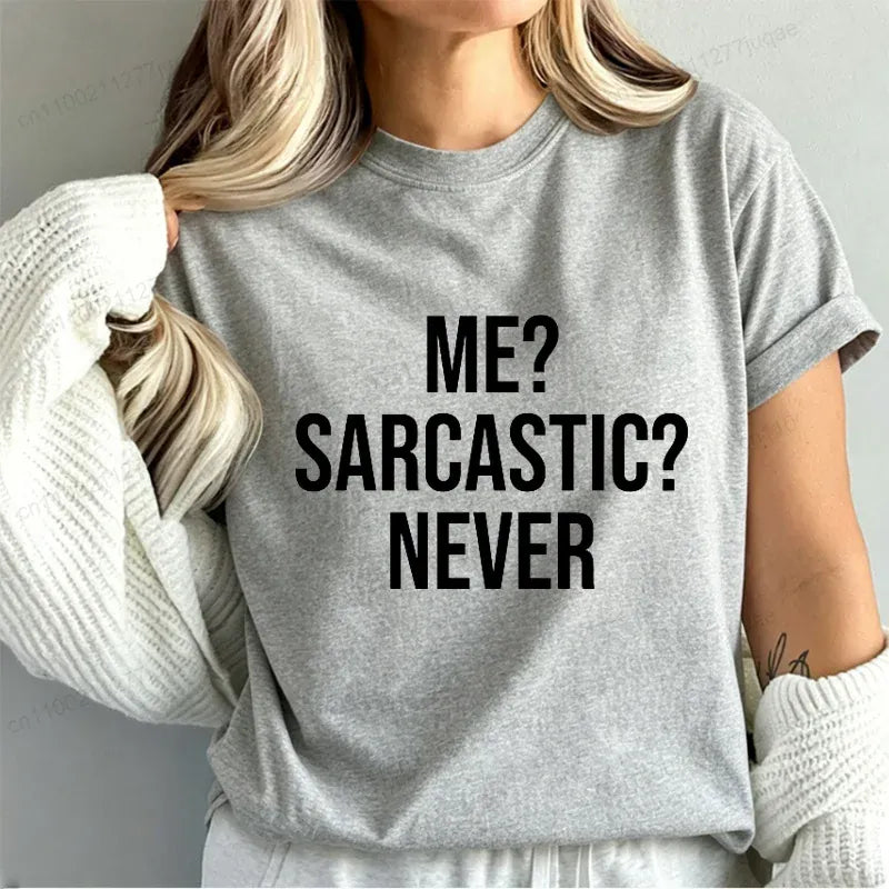 Me Sarcastic Never Funny Women's T-Shirt Humor Tee Gift for Teen Girls | Wahooly "Me? Sarcastic? Never." Funny T-Shirt for Women – Sarcasm Humor Tee, Great Gift for Teen Girls