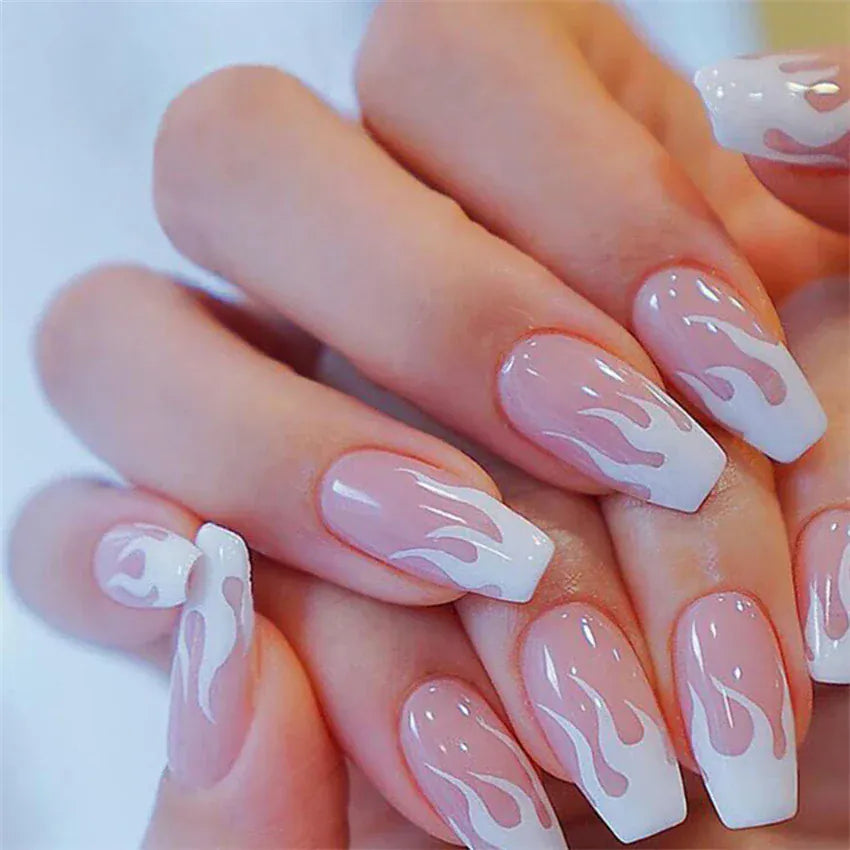 Medium Almond Press-On Nails - Cool Trendy French Style | Wahooly Medium-length Acrylic Almond Fake Nails Art Cool Hottie Girl Wear False Nails Europe and USA Press on Nail Removable French Nail