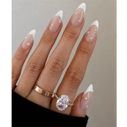 Medium Almond Press-On Nails - Cool Trendy French Style | Wahooly Medium-length Acrylic Almond Fake Nails Art Cool Hottie Girl Wear False Nails Europe and USA Press on Nail Removable French Nail