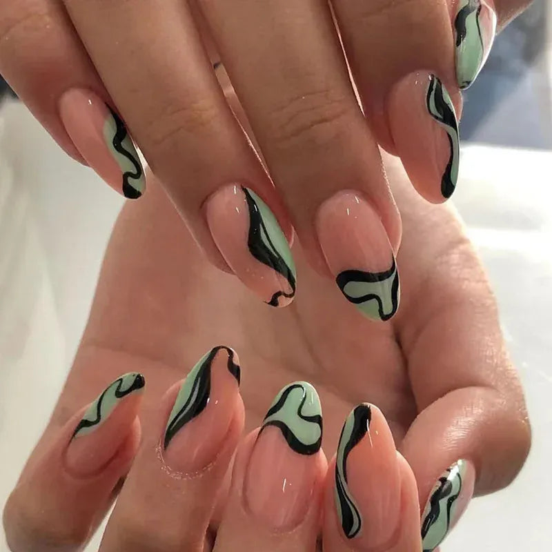 Medium Almond Press-On Nails - Cool Trendy French Style | Wahooly Medium-length Acrylic Almond Fake Nails Art Cool Hottie Girl Wear False Nails Europe and USA Press on Nail Removable French Nail