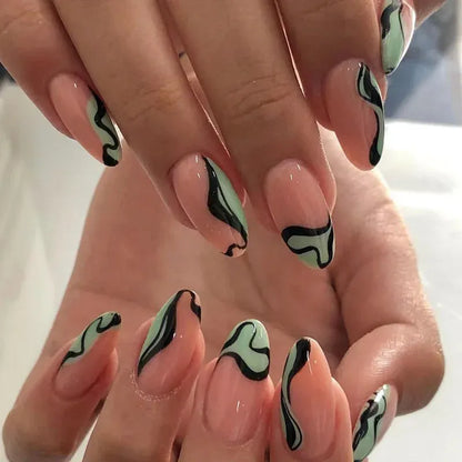 Medium Almond Press-On Nails - Cool Trendy French Style | Wahooly Medium-length Acrylic Almond Fake Nails Art Cool Hottie Girl Wear False Nails Europe and USA Press on Nail Removable French Nail