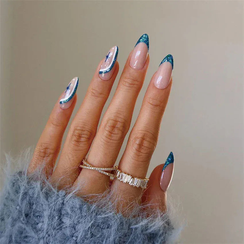 Medium Almond Press-On Nails - Cool Trendy French Style | Wahooly Medium-length Acrylic Almond Fake Nails Art Cool Hottie Girl Wear False Nails Europe and USA Press on Nail Removable French Nail