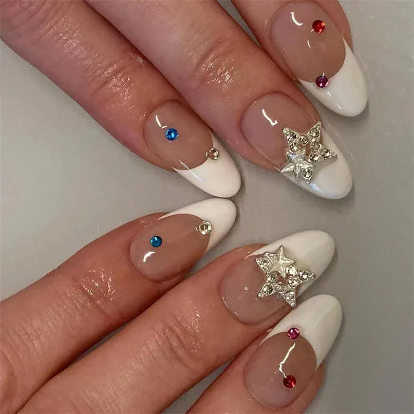 Medium Almond Press-On Nails - Cool Trendy French Style | Wahooly Medium-length Acrylic Almond Fake Nails Art Cool Hottie Girl Wear False Nails Europe and USA Press on Nail Removable French Nail