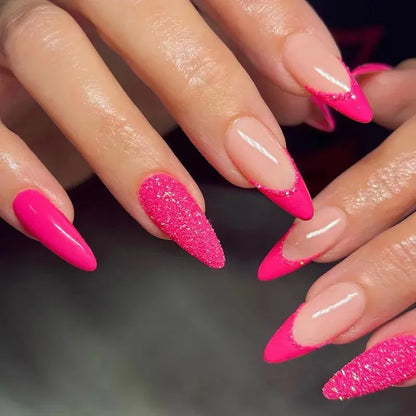 Medium Almond Press-On Nails - Cool Trendy French Style | Wahooly Medium-length Acrylic Almond Fake Nails Art Cool Hottie Girl Wear False Nails Europe and USA Press on Nail Removable French Nail