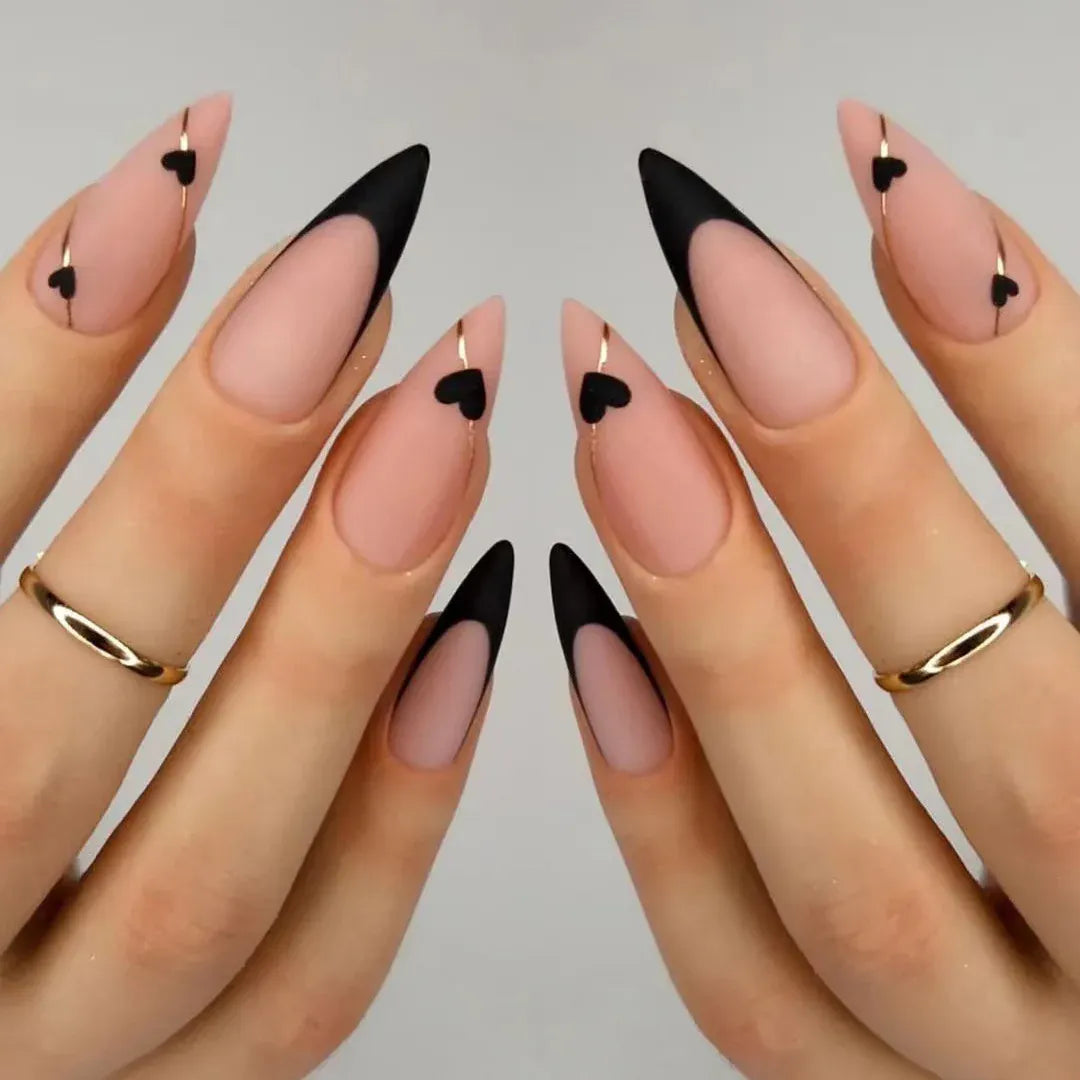 Medium Almond Press-On Nails - Cool Trendy French Style | Wahooly Medium-length Acrylic Almond Fake Nails Art Cool Hottie Girl Wear False Nails Europe and USA Press on Nail Removable French Nail