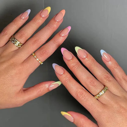 Medium Almond Press-On Nails - Cool Trendy French Style | Wahooly Medium-length Acrylic Almond Fake Nails Art Cool Hottie Girl Wear False Nails Europe and USA Press on Nail Removable French Nail