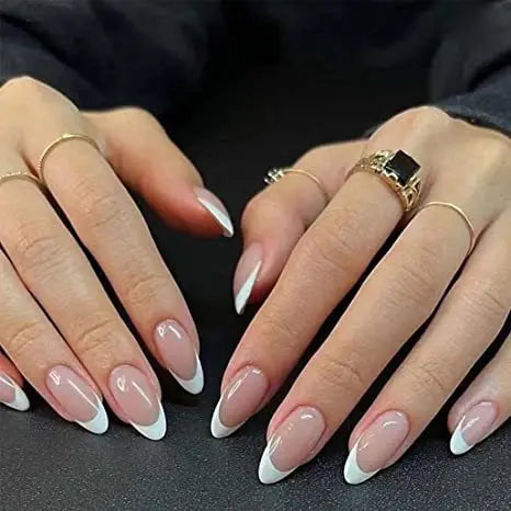 Medium Almond Press-On Nails - Cool Trendy French Style | Wahooly Medium-length Acrylic Almond Fake Nails Art Cool Hottie Girl Wear False Nails Europe and USA Press on Nail Removable French Nail
