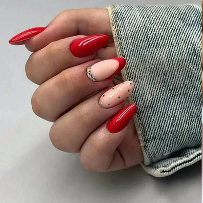 Medium Almond Press-On Nails - Cool Trendy French Style | Wahooly Medium-length Acrylic Almond Fake Nails Art Cool Hottie Girl Wear False Nails Europe and USA Press on Nail Removable French Nail