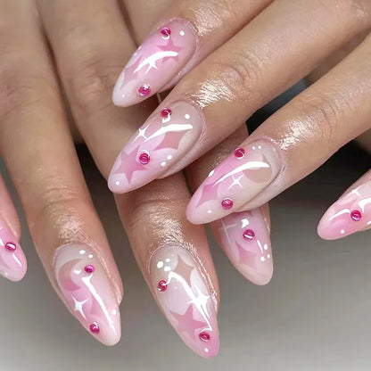 Medium Almond Press-On Nails - Cool Trendy French Style | Wahooly Medium-length Acrylic Almond Fake Nails Art Cool Hottie Girl Wear False Nails Europe and USA Press on Nail Removable French Nail