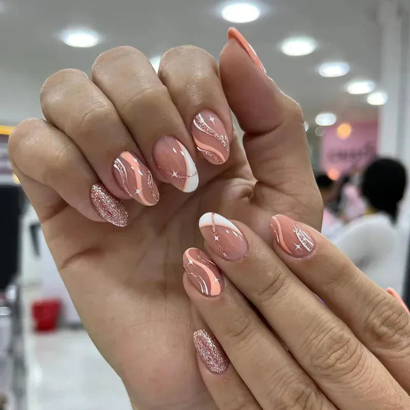 Medium Almond Press-On Nails - Cool Trendy French Style | Wahooly Medium-length Acrylic Almond Fake Nails Art Cool Hottie Girl Wear False Nails Europe and USA Press on Nail Removable French Nail