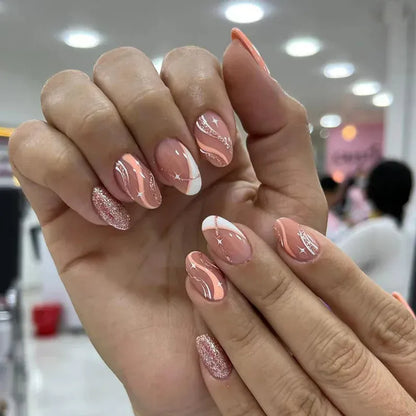 Medium Almond Press-On Nails - Cool Trendy French Style | Wahooly Medium-length Acrylic Almond Fake Nails Art Cool Hottie Girl Wear False Nails Europe and USA Press on Nail Removable French Nail