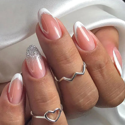 Medium Almond Press-On Nails - Cool Trendy French Style | Wahooly Medium-length Acrylic Almond Fake Nails Art Cool Hottie Girl Wear False Nails Europe and USA Press on Nail Removable French Nail