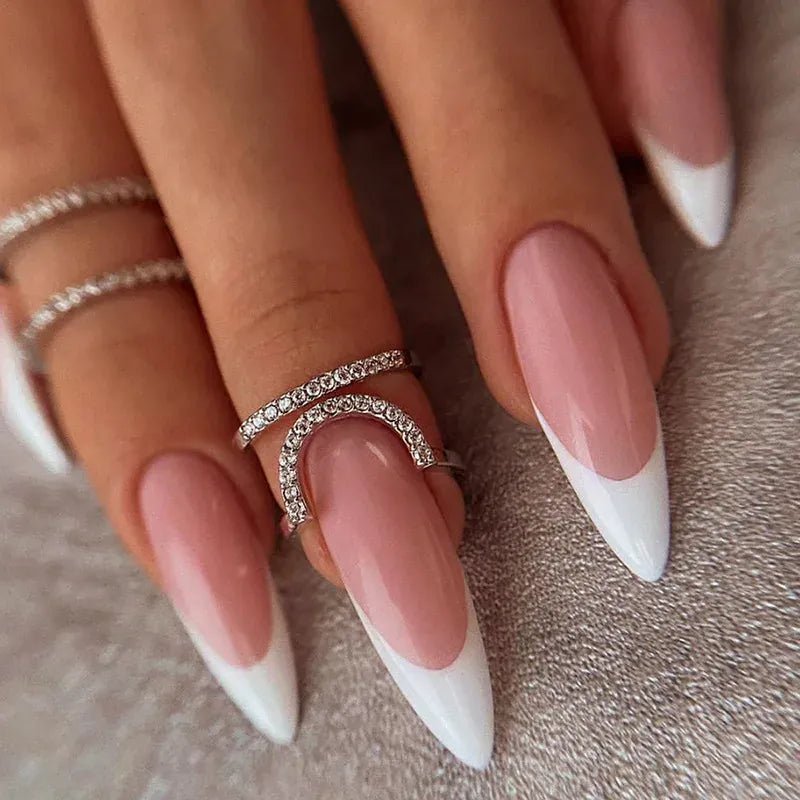 Medium Almond Press-On Nails - Cool Trendy French Style | Wahooly Medium-length Acrylic Almond Fake Nails Art Cool Hottie Girl Wear False Nails Europe and USA Press on Nail Removable French Nail