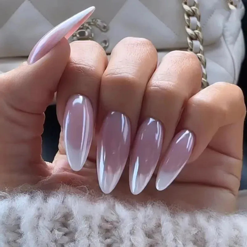 Medium Almond Press-On Nails - Cool Trendy French Style | Wahooly Medium-length Acrylic Almond Fake Nails Art Cool Hottie Girl Wear False Nails Europe and USA Press on Nail Removable French Nail