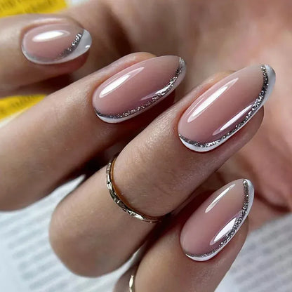 Medium Almond Press-On Nails - Cool Trendy French Style | Wahooly Medium-length Acrylic Almond Fake Nails Art Cool Hottie Girl Wear False Nails Europe and USA Press on Nail Removable French Nail