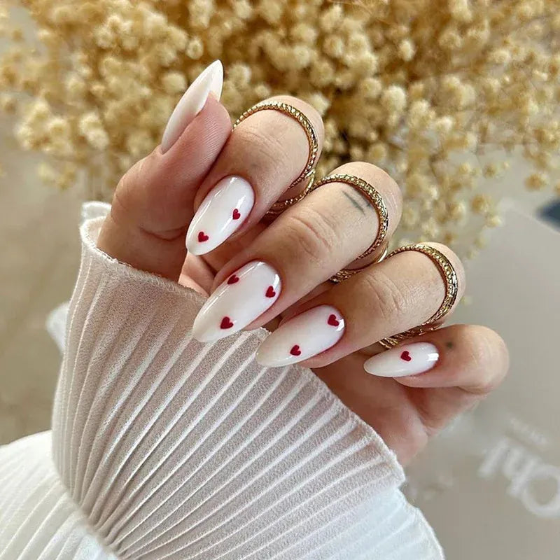 Medium Almond Press-On Nails - Cool Trendy French Style | Wahooly Medium-length Acrylic Almond Fake Nails Art Cool Hottie Girl Wear False Nails Europe and USA Press on Nail Removable French Nail
