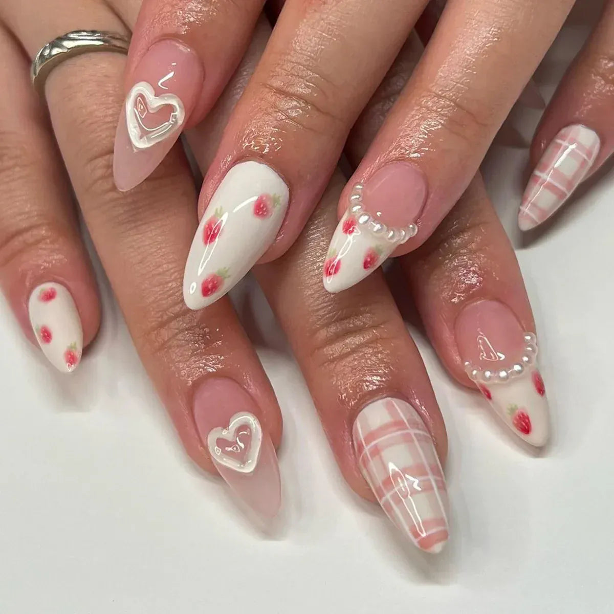 Medium Almond Press-On Nails - Cool Trendy French Style | Wahooly Medium-length Acrylic Almond Fake Nails Art Cool Hottie Girl Wear False Nails Europe and USA Press on Nail Removable French Nail