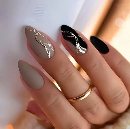 Medium Almond Press-On Nails - Cool Trendy French Style | Wahooly Medium-length Acrylic Almond Fake Nails Art Cool Hottie Girl Wear False Nails Europe and USA Press on Nail Removable French Nail