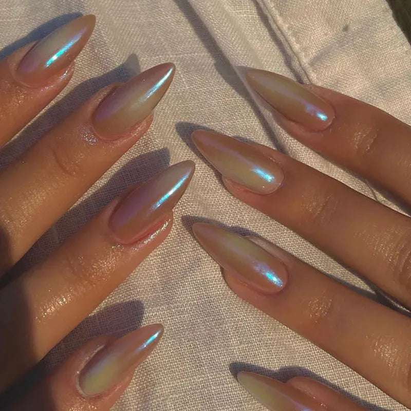 Medium Almond Press-On Nails - Cool Trendy French Style | Wahooly Medium-length Acrylic Almond Fake Nails Art Cool Hottie Girl Wear False Nails Europe and USA Press on Nail Removable French Nail