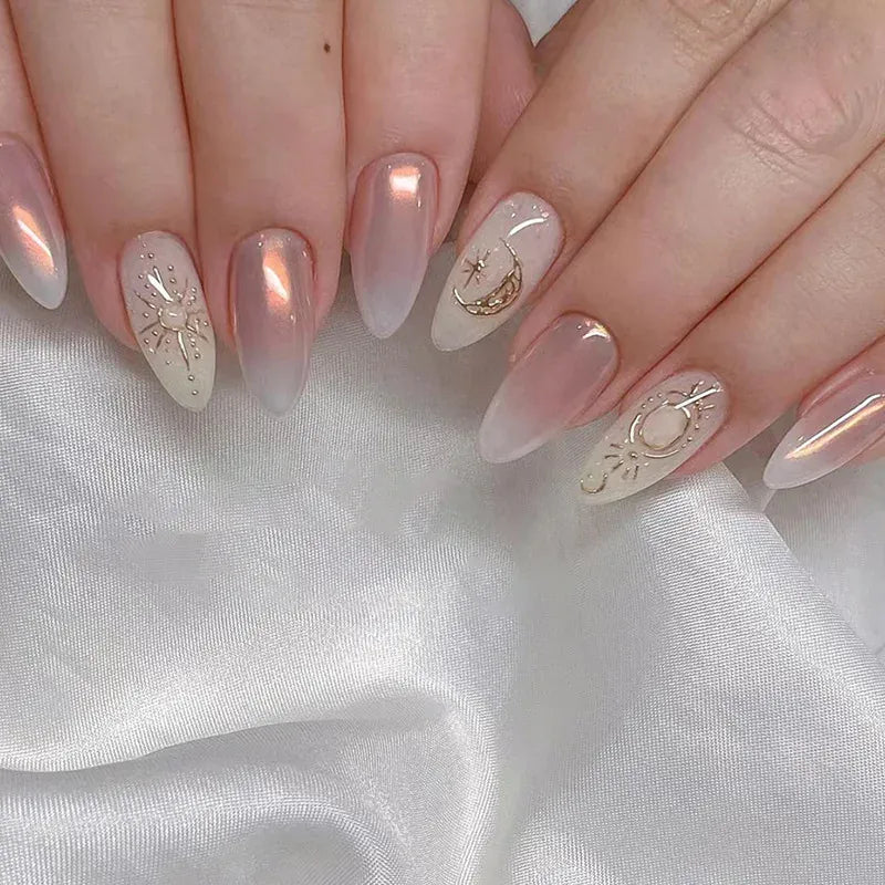 Medium Almond Press-On Nails - Cool Trendy French Style | Wahooly Medium-length Acrylic Almond Fake Nails Art Cool Hottie Girl Wear False Nails Europe and USA Press on Nail Removable French Nail