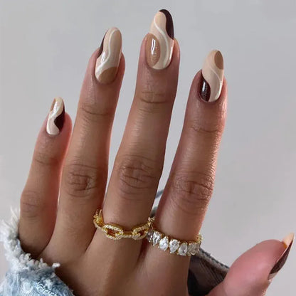 Medium Almond Press-On Nails - Cool Trendy French Style | Wahooly Medium-length Acrylic Almond Fake Nails Art Cool Hottie Girl Wear False Nails Europe and USA Press on Nail Removable French Nail