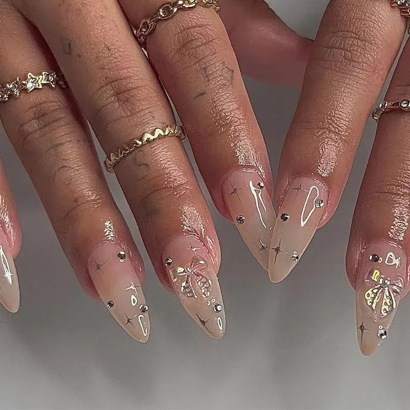 Medium Almond Press-On Nails - Cool Trendy French Style | Wahooly Medium-length Acrylic Almond Fake Nails Art Cool Hottie Girl Wear False Nails Europe and USA Press on Nail Removable French Nail