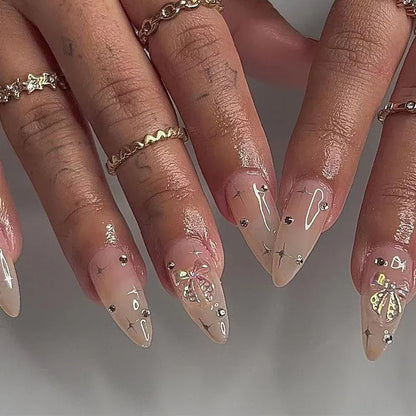 Medium Almond Press-On Nails - Cool Trendy French Style | Wahooly Medium-length Acrylic Almond Fake Nails Art Cool Hottie Girl Wear False Nails Europe and USA Press on Nail Removable French Nail