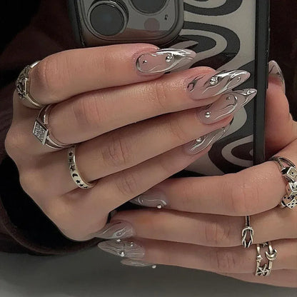 Medium Almond Press-On Nails - Cool Trendy French Style | Wahooly Medium-length Acrylic Almond Fake Nails Art Cool Hottie Girl Wear False Nails Europe and USA Press on Nail Removable French Nail