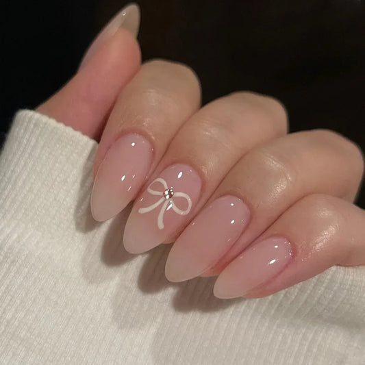 Medium Almond Press-On Nails - Cool Trendy French Style | Wahooly Medium-length Acrylic Almond Fake Nails Art Cool Hottie Girl Wear False Nails Europe and USA Press on Nail Removable French Nail