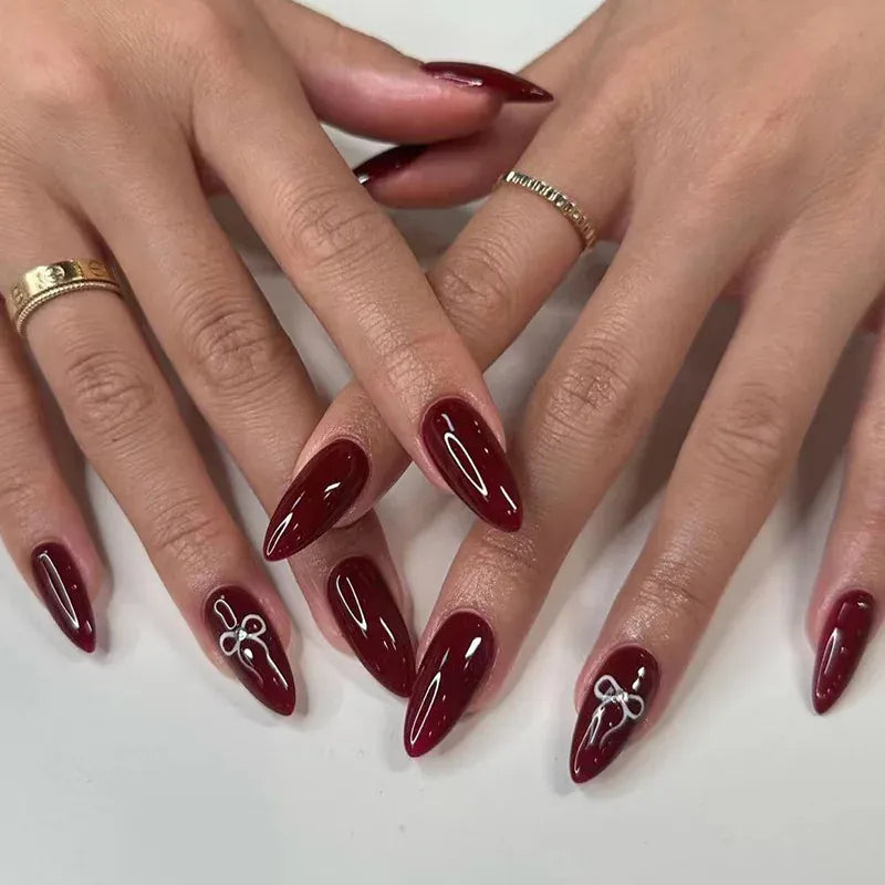 Medium Almond Press-On Nails - Cool Trendy French Style | Wahooly Medium-length Acrylic Almond Fake Nails Art Cool Hottie Girl Wear False Nails Europe and USA Press on Nail Removable French Nail