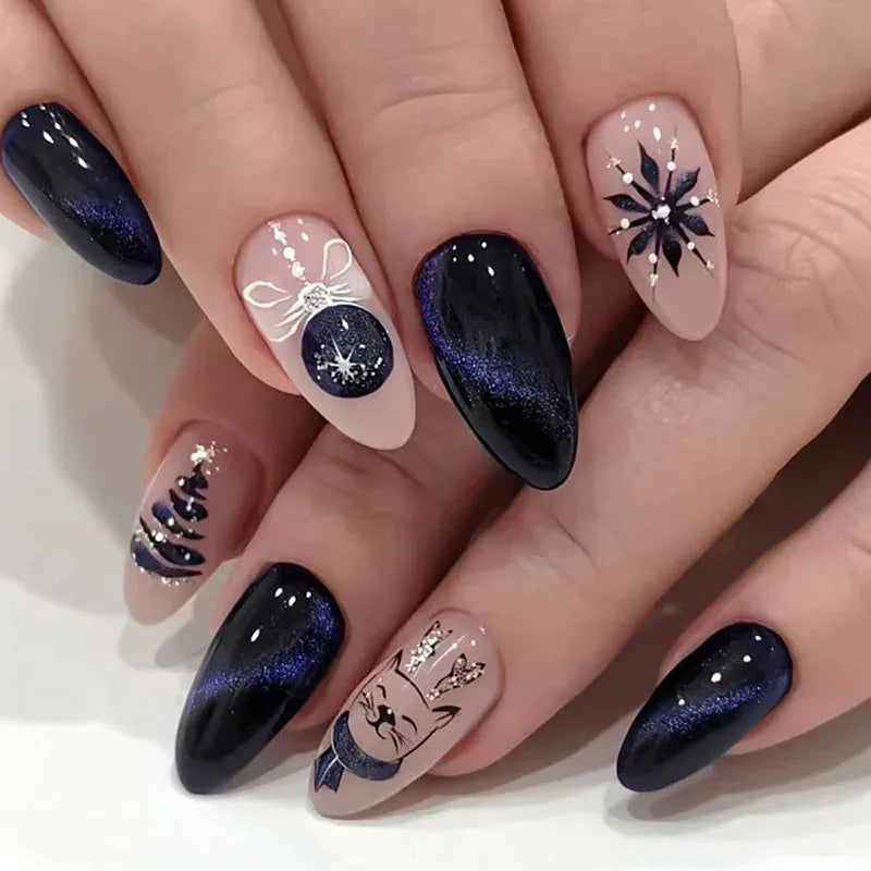 Medium Almond Press-On Nails - Cool Trendy French Style | Wahooly Medium-length Acrylic Almond Fake Nails Art Cool Hottie Girl Wear False Nails Europe and USA Press on Nail Removable French Nail