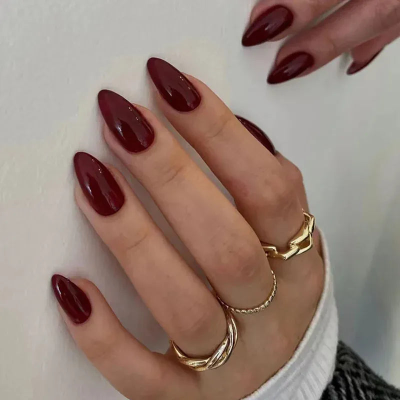 Medium Almond Press-On Nails - Cool Trendy French Style | Wahooly Medium-length Acrylic Almond Fake Nails Art Cool Hottie Girl Wear False Nails Europe and USA Press on Nail Removable French Nail