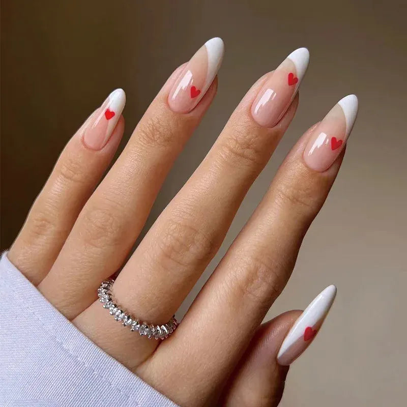 Medium Almond Press-On Nails - Cool Trendy French Style | Wahooly Medium-length Acrylic Almond Fake Nails Art Cool Hottie Girl Wear False Nails Europe and USA Press on Nail Removable French Nail