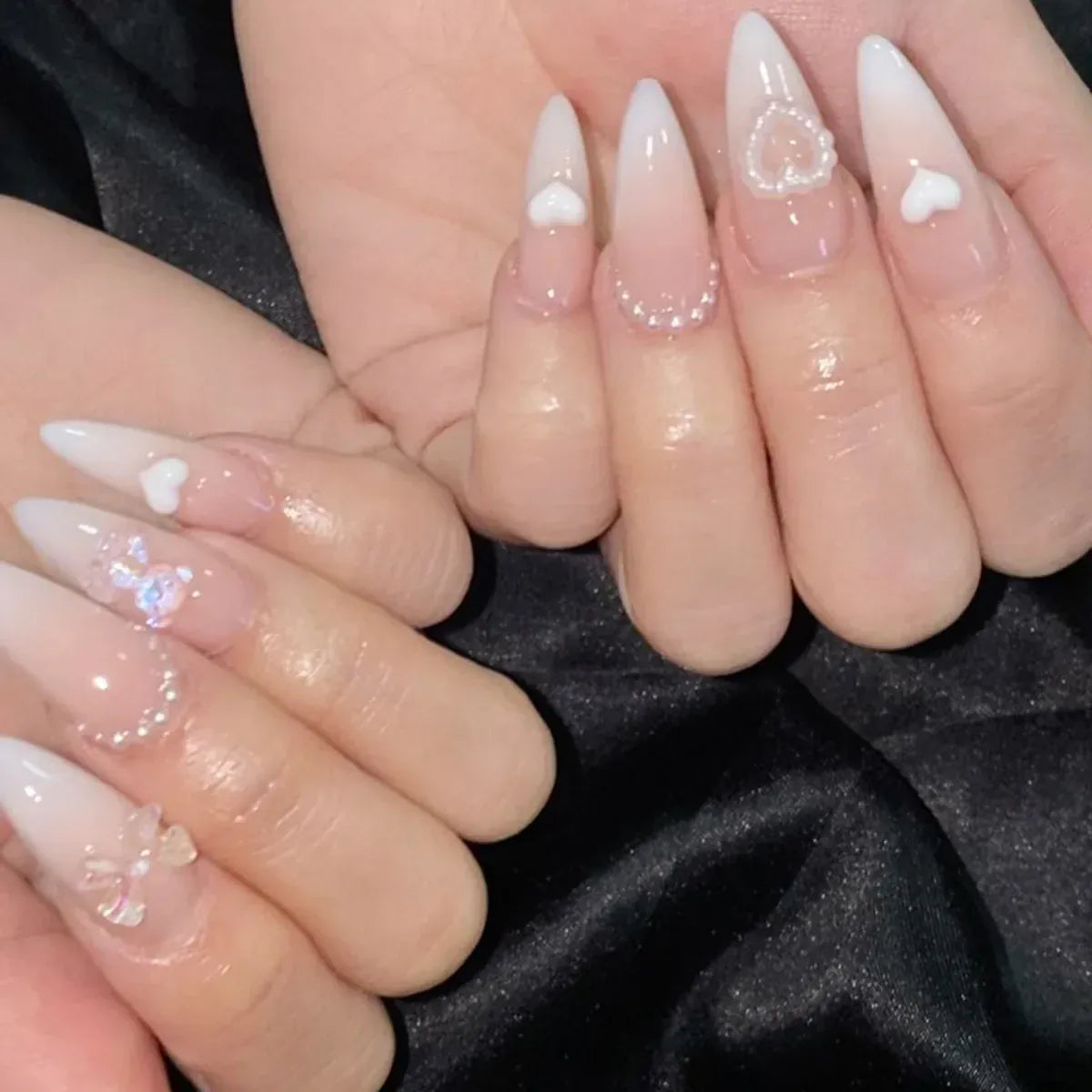 Medium Almond Press-On Nails - Cool Trendy French Style | Wahooly Medium-length Acrylic Almond Fake Nails Art Cool Hottie Girl Wear False Nails Europe and USA Press on Nail Removable French Nail