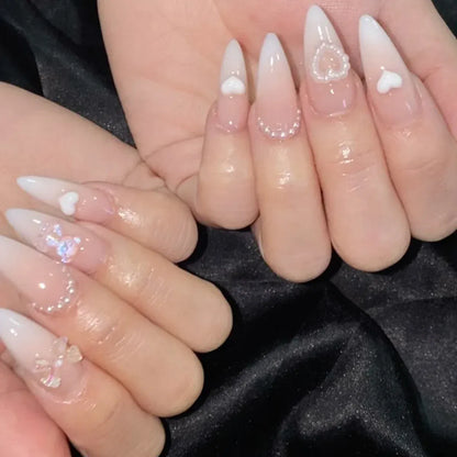 Medium Almond Press-On Nails - Cool Trendy French Style | Wahooly Medium-length Acrylic Almond Fake Nails Art Cool Hottie Girl Wear False Nails Europe and USA Press on Nail Removable French Nail