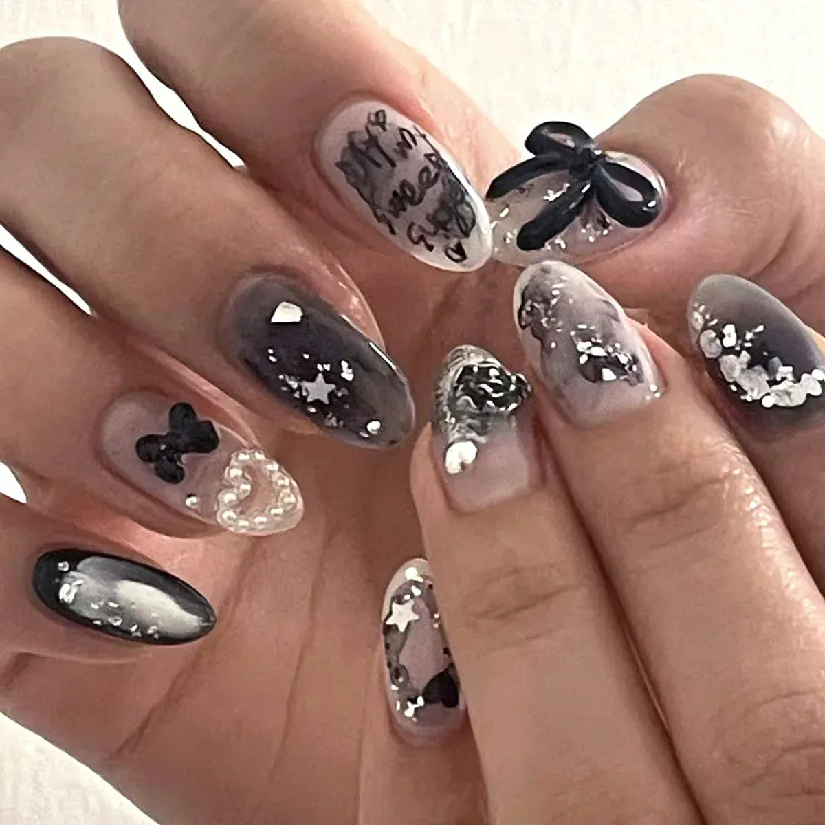 Medium Almond Press-On Nails - Cool Trendy French Style | Wahooly Medium-length Acrylic Almond Fake Nails Art Cool Hottie Girl Wear False Nails Europe and USA Press on Nail Removable French Nail