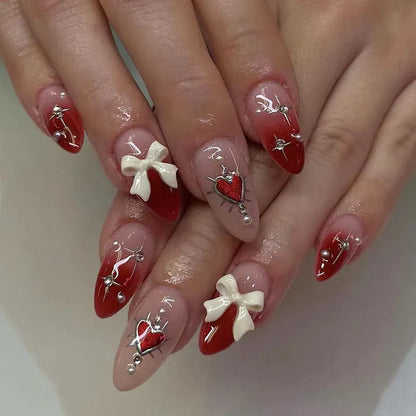 Medium Almond Press-On Nails - Cool Trendy French Style | Wahooly Medium-length Acrylic Almond Fake Nails Art Cool Hottie Girl Wear False Nails Europe and USA Press on Nail Removable French Nail