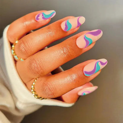 Medium Almond Press-On Nails - Cool Trendy French Style | Wahooly Medium-length Acrylic Almond Fake Nails Art Cool Hottie Girl Wear False Nails Europe and USA Press on Nail Removable French Nail