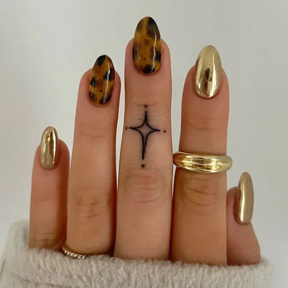 Medium Almond Press-On Nails - Cool Trendy French Style | Wahooly Medium-length Acrylic Almond Fake Nails Art Cool Hottie Girl Wear False Nails Europe and USA Press on Nail Removable French Nail