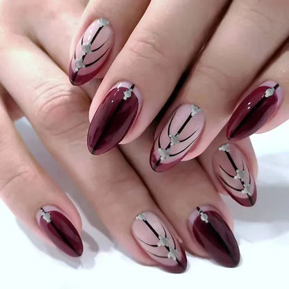 Medium Almond Press-On Nails - Cool Trendy French Style | Wahooly Medium-length Acrylic Almond Fake Nails Art Cool Hottie Girl Wear False Nails Europe and USA Press on Nail Removable French Nail