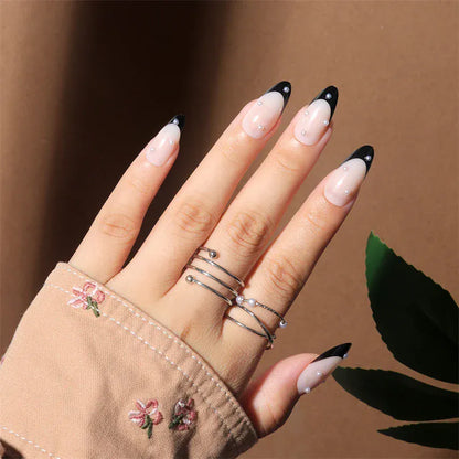 Medium Almond Press-On Nails - Cool Trendy French Style | Wahooly Medium-length Acrylic Almond Fake Nails Art Cool Hottie Girl Wear False Nails Europe and USA Press on Nail Removable French Nail