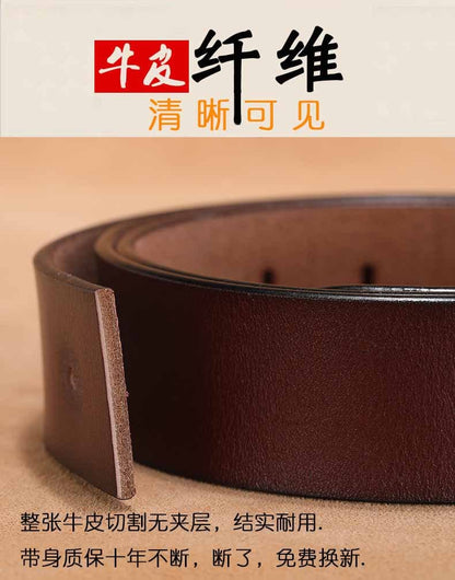 Men's Belt with Smooth Buckle, Genuine Leather, Extended Size 140Cm/150Cm, Pure Cowhide Waist Belt, Trendy Vintage Style Men's Belt with Smooth Buckle, Genuine Leather, Extended Size 140Cm/150Cm, Pure Cowhide Waist Belt, Trendy Vintage Style