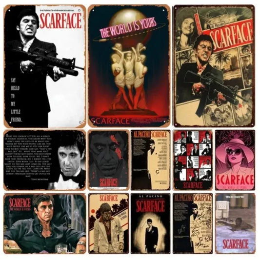 Scarface Metal Sign - The World Is Yours Vintage Tin Poster | Wahooly Metal Tin Sign Poster The World Is Yours Scarface Movie Metal Plaque Poster for Bar Club Wall Home Bedroom Vintage Wall Plate
