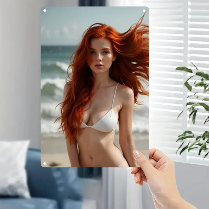 Metal Wall Art Sign - Beach Bikini Lady Poster in Elegant Iron Frame, 2D Home Decor for Living Room, Bar, Cafe, Bedroom - Durabl Metal Wall Art Sign - Beach Bikini Lady Poster in Elegant Iron Frame, 2D Home Decor for Living Room, Bar, Cafe, Bedroom - Durabl