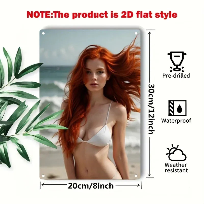 Metal Wall Art Sign - Beach Bikini Lady Poster in Elegant Iron Frame, 2D Home Decor for Living Room, Bar, Cafe, Bedroom - Durabl Metal Wall Art Sign - Beach Bikini Lady Poster in Elegant Iron Frame, 2D Home Decor for Living Room, Bar, Cafe, Bedroom - Durabl