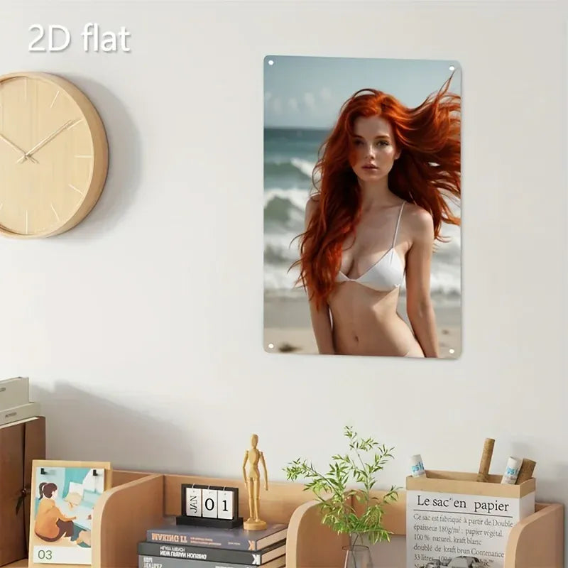 Metal Wall Art Sign - Beach Bikini Lady Poster in Elegant Iron Frame, 2D Home Decor for Living Room, Bar, Cafe, Bedroom - Durabl Metal Wall Art Sign - Beach Bikini Lady Poster in Elegant Iron Frame, 2D Home Decor for Living Room, Bar, Cafe, Bedroom - Durabl