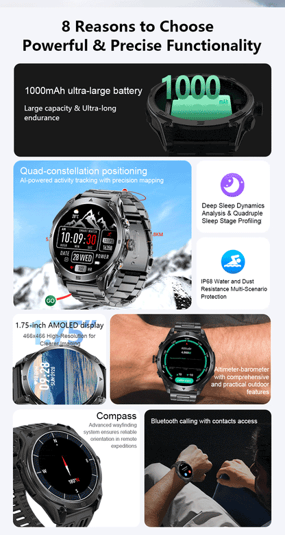 Military GPS Smartwatch for Men – Altimeter, Dual-Band GNSS & Bluetooth | Wahooly Military GPS Smartwatch for Men – Dual-Band GNSS, Altimeter, 10ATM & Bluetooth Calling